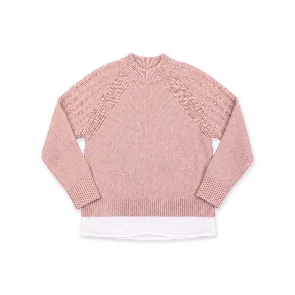 Design History Priscilla Pink Cable Knit Layered Hem Sweater Womens Med